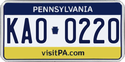 PA license plate KAO0220