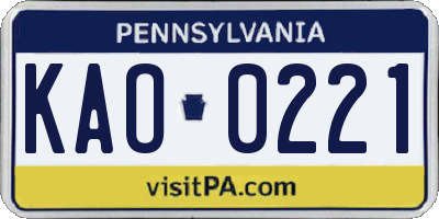 PA license plate KAO0221