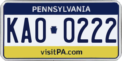 PA license plate KAO0222