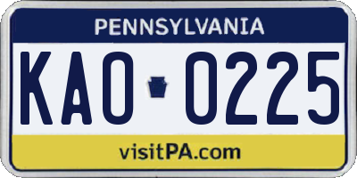 PA license plate KAO0225