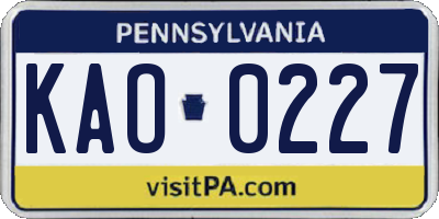 PA license plate KAO0227