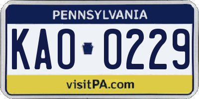 PA license plate KAO0229
