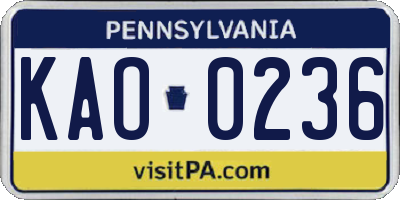 PA license plate KAO0236