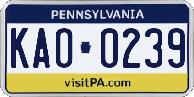 PA license plate KAO0239