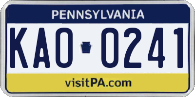 PA license plate KAO0241