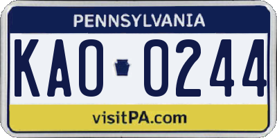 PA license plate KAO0244