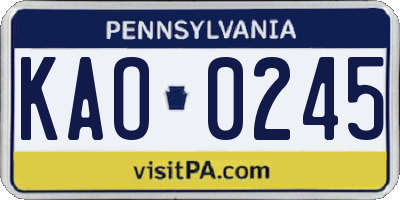 PA license plate KAO0245