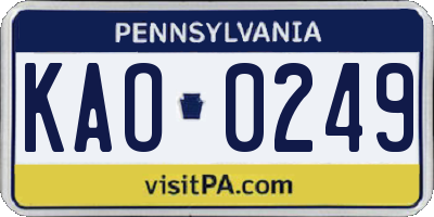 PA license plate KAO0249