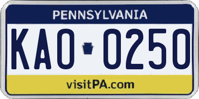 PA license plate KAO0250