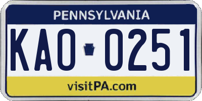 PA license plate KAO0251