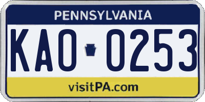 PA license plate KAO0253