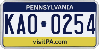 PA license plate KAO0254