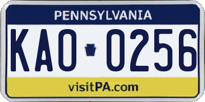 PA license plate KAO0256