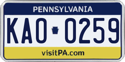 PA license plate KAO0259