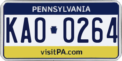 PA license plate KAO0264