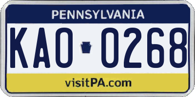 PA license plate KAO0268