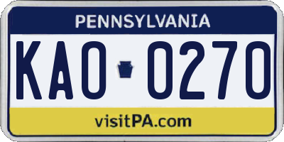 PA license plate KAO0270