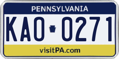 PA license plate KAO0271