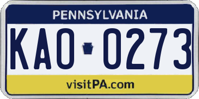 PA license plate KAO0273