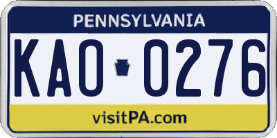 PA license plate KAO0276