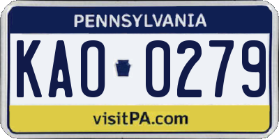 PA license plate KAO0279
