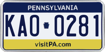 PA license plate KAO0281