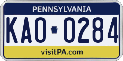 PA license plate KAO0284