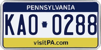 PA license plate KAO0288