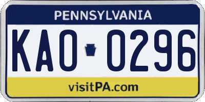 PA license plate KAO0296