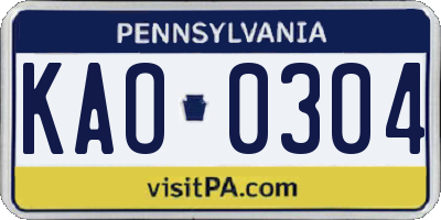 PA license plate KAO0304