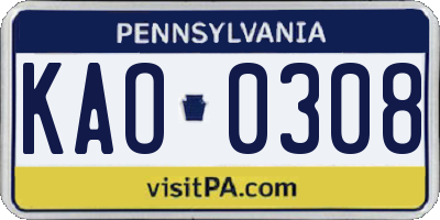 PA license plate KAO0308