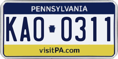 PA license plate KAO0311