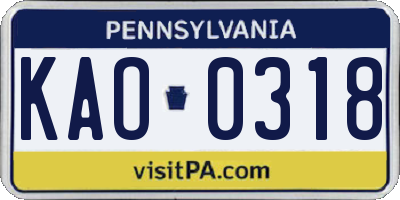 PA license plate KAO0318