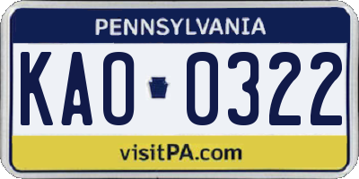 PA license plate KAO0322