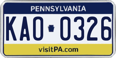 PA license plate KAO0326