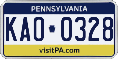 PA license plate KAO0328
