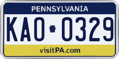 PA license plate KAO0329