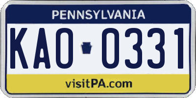 PA license plate KAO0331