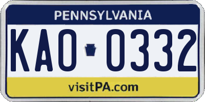 PA license plate KAO0332