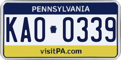 PA license plate KAO0339