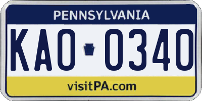 PA license plate KAO0340