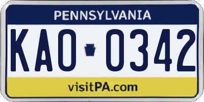 PA license plate KAO0342