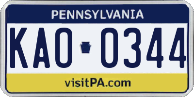 PA license plate KAO0344