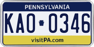 PA license plate KAO0346