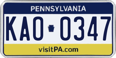 PA license plate KAO0347