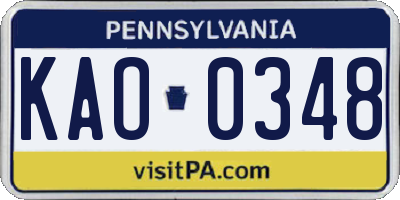 PA license plate KAO0348