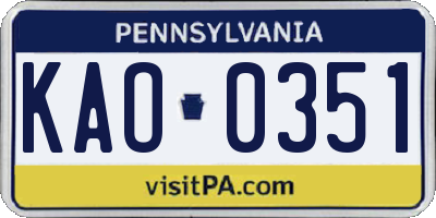 PA license plate KAO0351