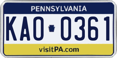 PA license plate KAO0361