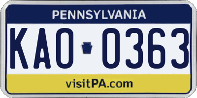 PA license plate KAO0363