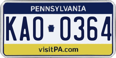 PA license plate KAO0364